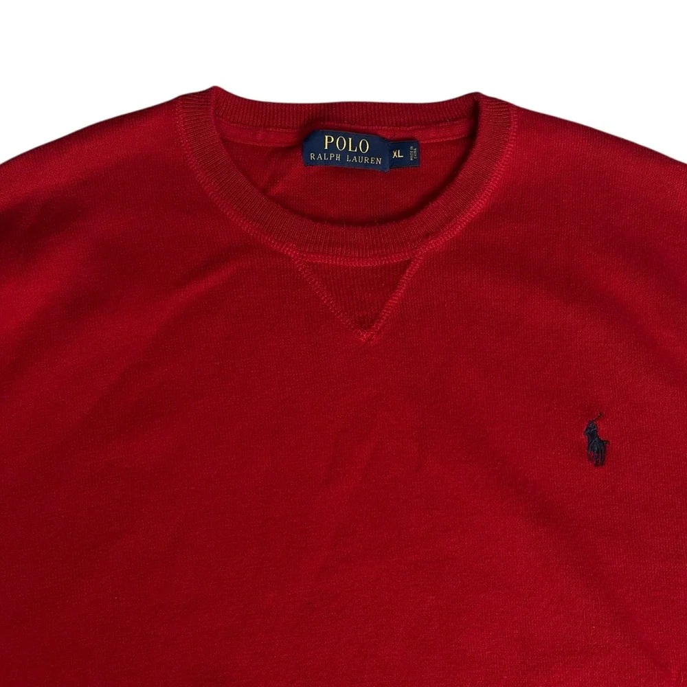 Polo Ralph Lauren Mens XL Red Cotton‎ Crewneck Sweater Navy Blue Pony Logo